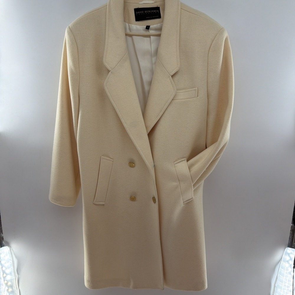 Vintage 80s David Benjamin Over Coat Womens Sz 14 Cream 100% New Wool Minimalist